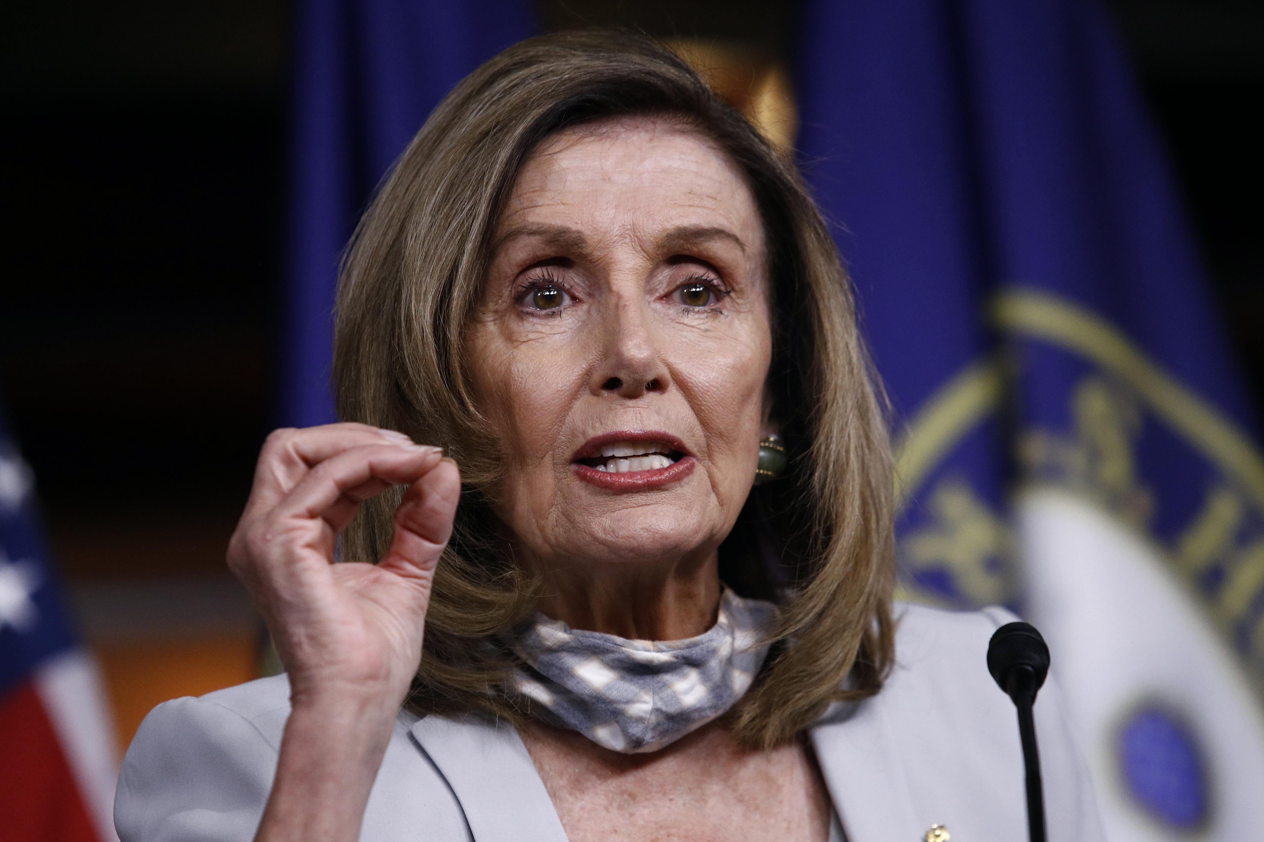 House Speaker Nancy Pelosi of Calif., speaks during a news conference on Capitol Hill in Washington, Thursday, Aug. 13, 2020. (AP Photo/Patrick Semansky) [Aug-17-2020]