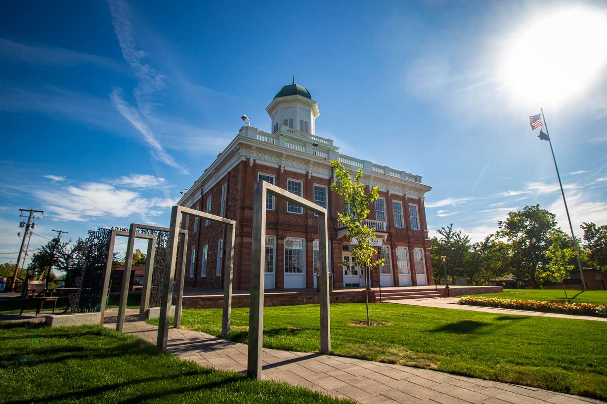 The women's suffrage memorial outside of the Council Hall building in Salt Lake City on Monday, Aug. 17, 2020. The memorial was installed this year for the 100th anniversary of the 19th amendment's ratification and 150th anniversary of Utah first granting women the right to vote.