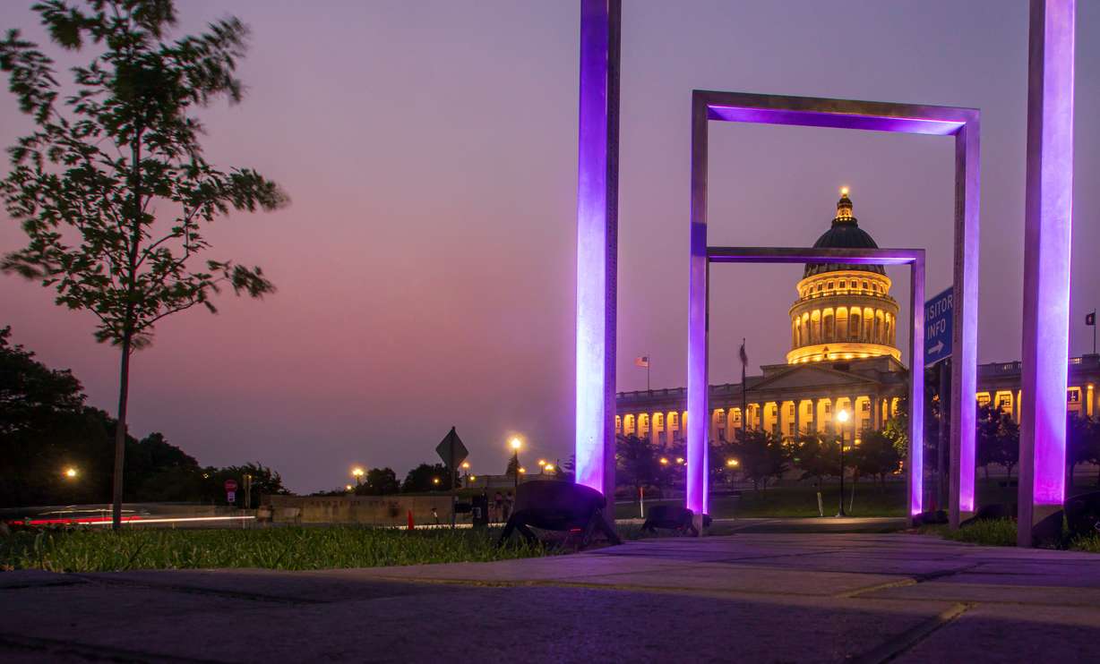 The Utah Capitol in the background of the new women's suffrage memorial, which was officially unveiled on Thursday, Aug. 20, 2020.