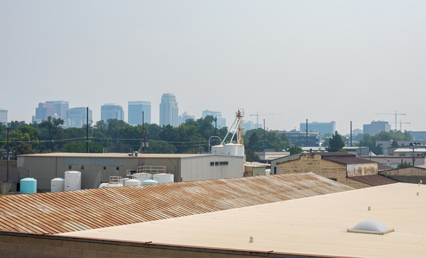 The Salt Lake City skyline from the 600 North bridge at 2 p.m. on Friday, Aug. 21, 2020.