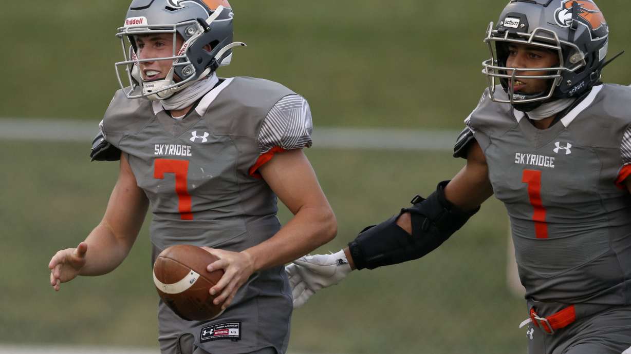 Skyridge and Bingham play in a high school football game at Skyridge High School in Lehi on Friday, Aug. 21, 2020.
