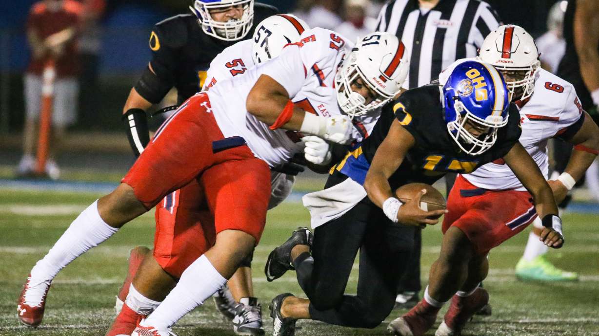 East takes on Orem during a high school football game at Orem High School in Orem on Friday, Aug. 21, 2020.