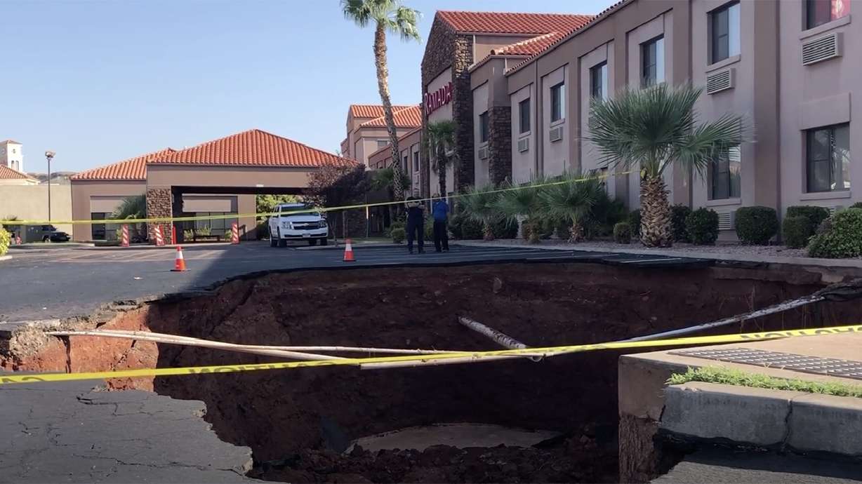 Sinkhole after flooding in St. George Monday, Aug. 24, 2020.