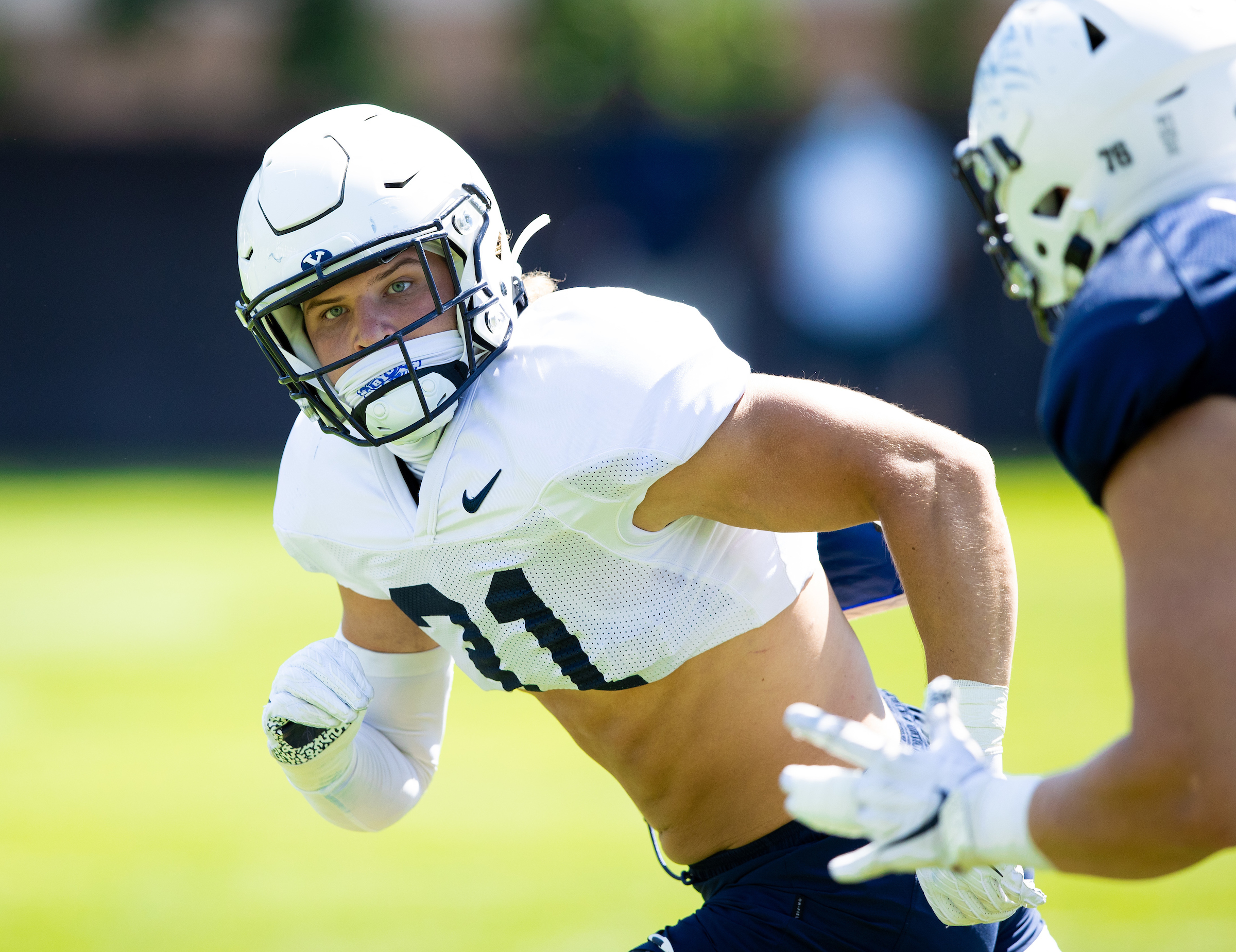 Max Tooley during practice Aug. 7, 2020 in Provo. Tooley, a Bountiful product, was listed as the starting "jack" linebacker on BYU's Week 1 depth chart.