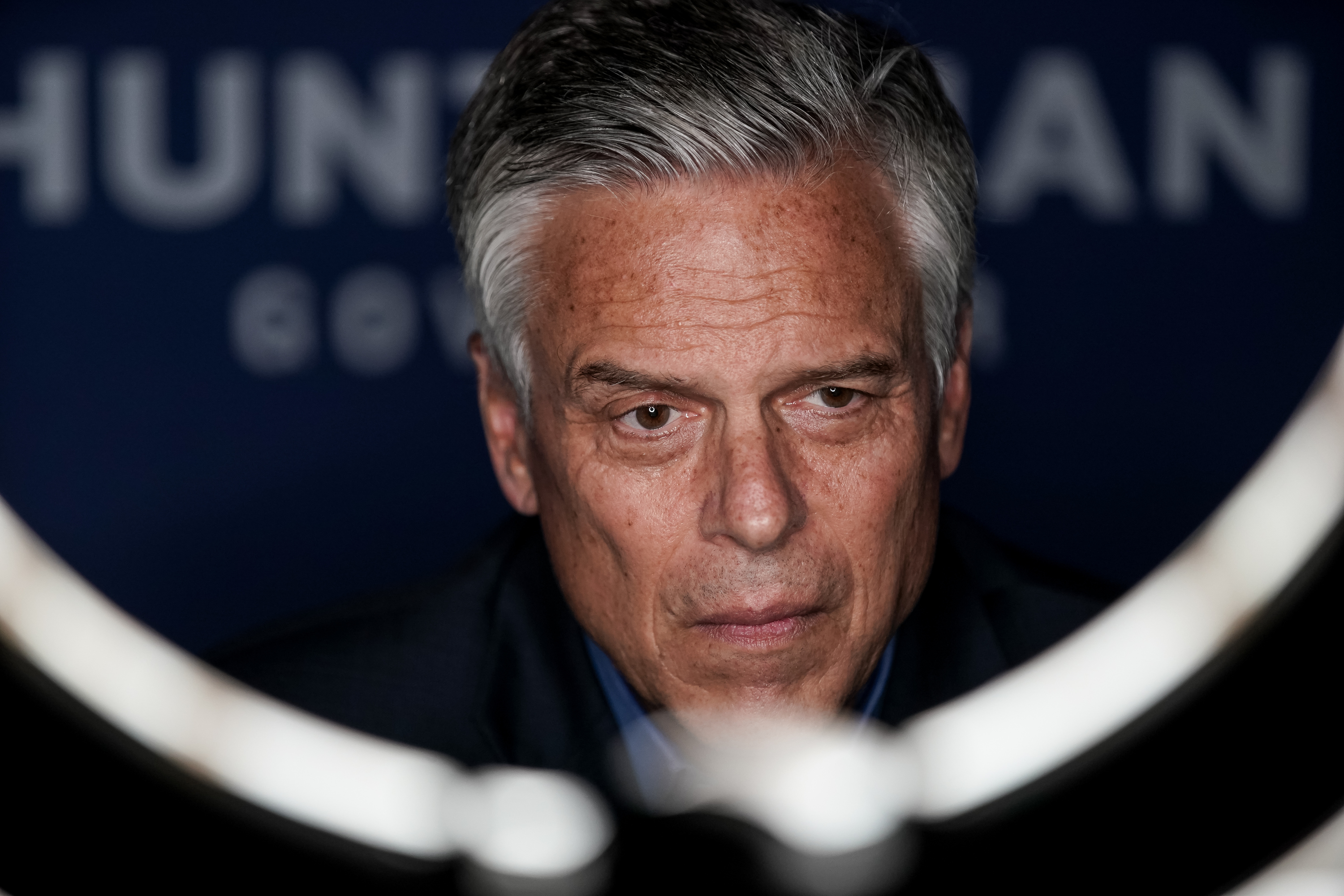 Republican gubernatorial candidate Jon Huntsman Jr. gives a television interview by Zoom at his campaign office in Salt Lake City on Tuesday, June 30, 2020.