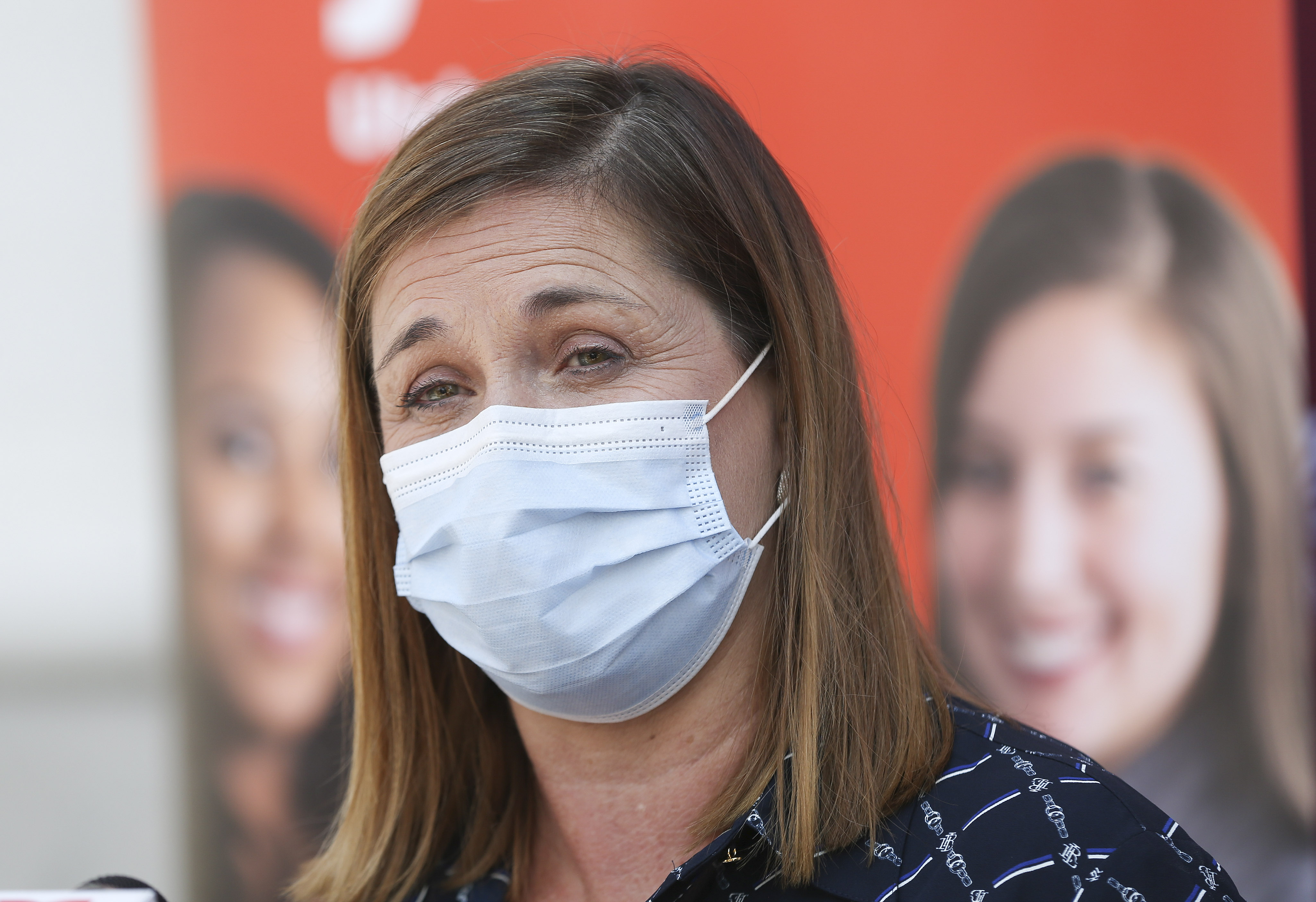 Salt Lake County Mayor Jenny Wilson announces increased support for victims of domestic violence amid the coronavirus pandemic during a press conference in West Jordan on Wednesday, Aug. 26, 2020.