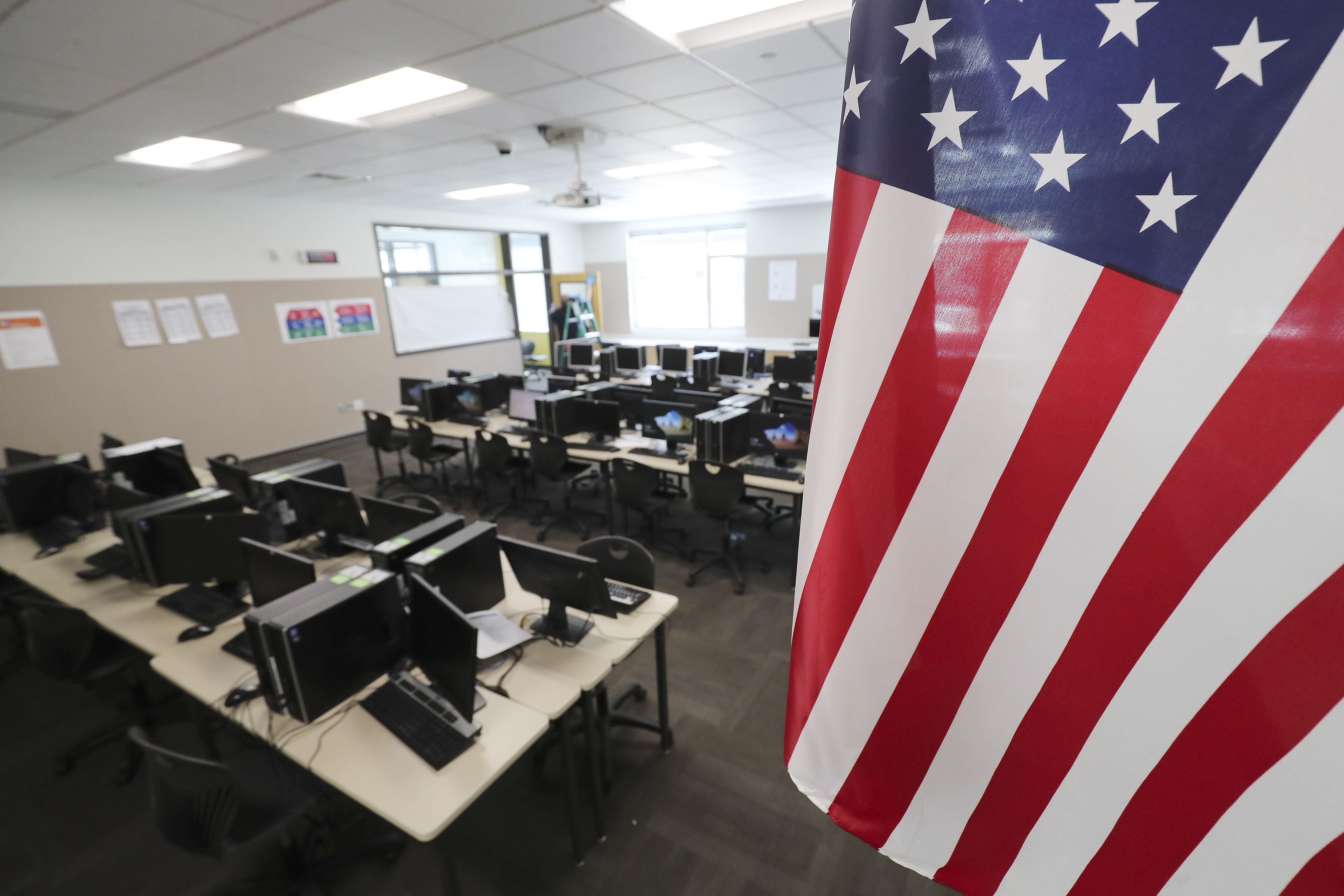 An empty classroom at Mount Jordan Middle School in Sandy is pictured on Tuesday, April 14, 2020. Utahâs K-12 public schools will remain closed for in-person learning for the remainder of the academic year, state officials announced Tuesday.