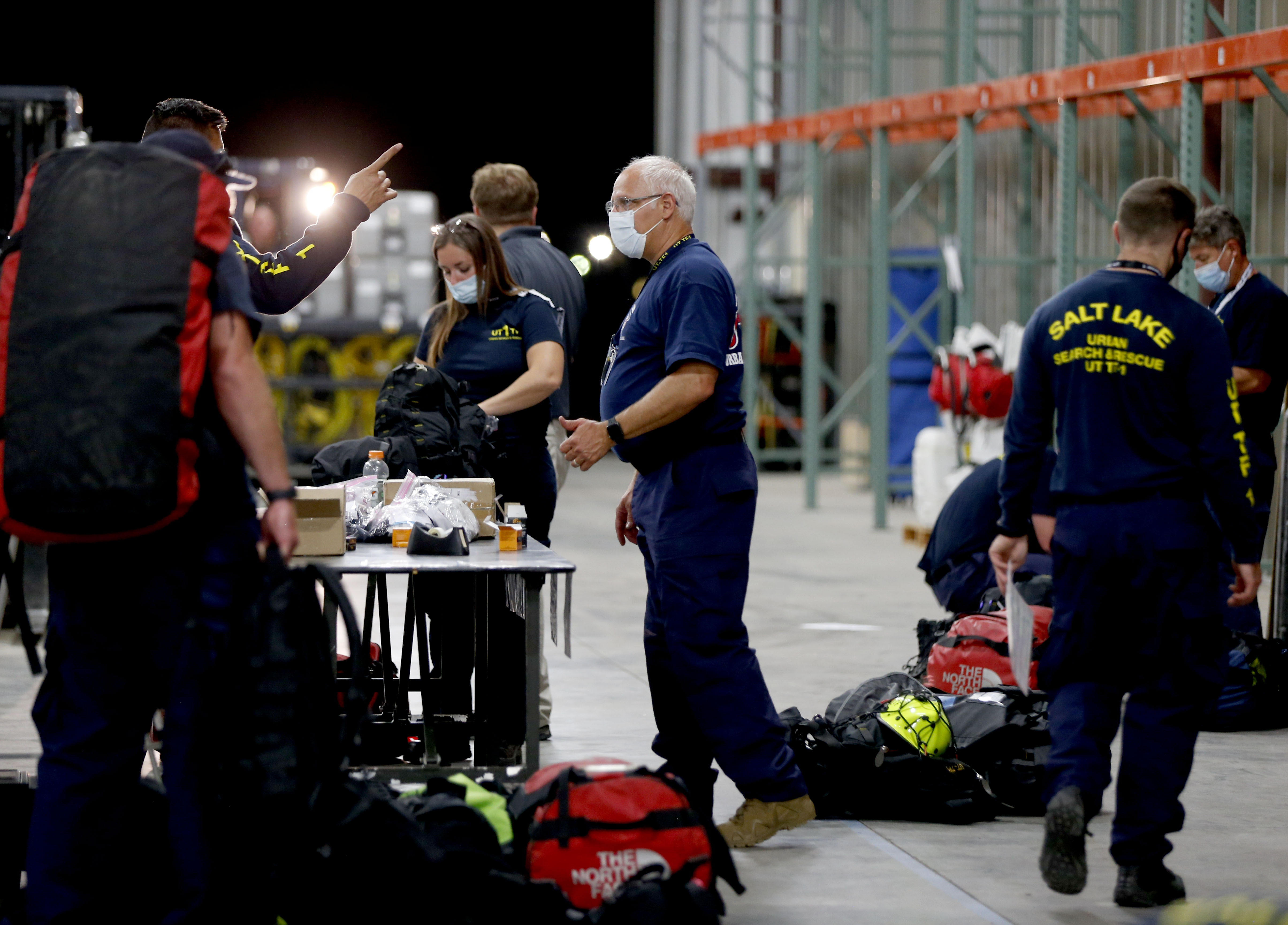 Unified Fire Task Force One members prepare to deploy from West Jordan to Louisiana in response to Hurricane Laura on Wednesday, Aug. 26, 2020.