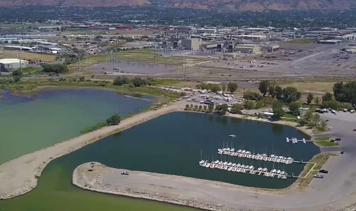 The head of water treatment company ATS shares promising results in clearing algae blooms at Lindon Marina on Wednesday, Sept. 2, 2020.