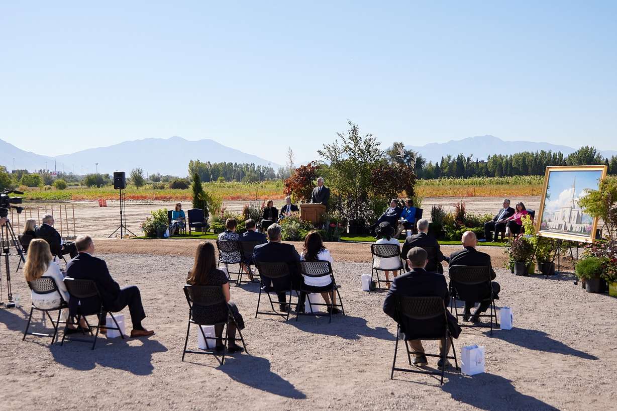 A small group of invited guests gathered in the north-central Utah community of Orem Saturday, September 5, 2020, for the groundbreaking of the Orem Utah Temple.