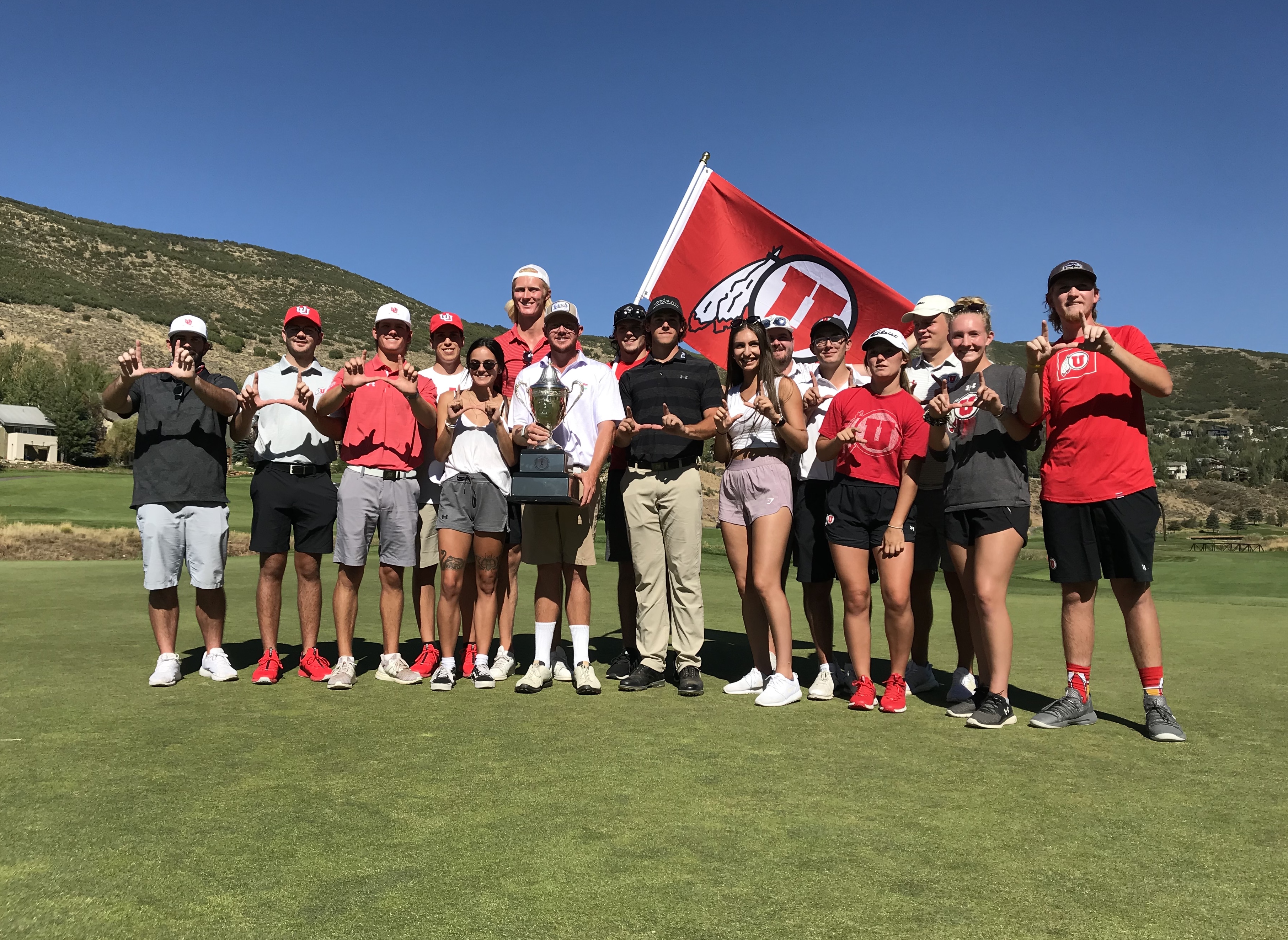 University of Utah senior golfer Mitchell Schow, center, wins the 122nd Utah State Amateur Championship, Saturday, Sept. 5, 2020 at Jeremy Ranch Golf and Country Club.