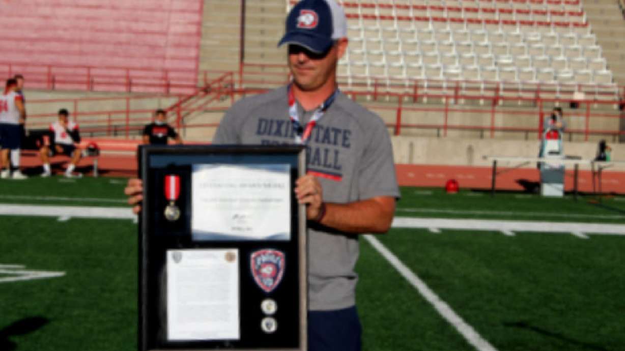 Dixie State University football team honored with award following 2 lifesaving rescues in August