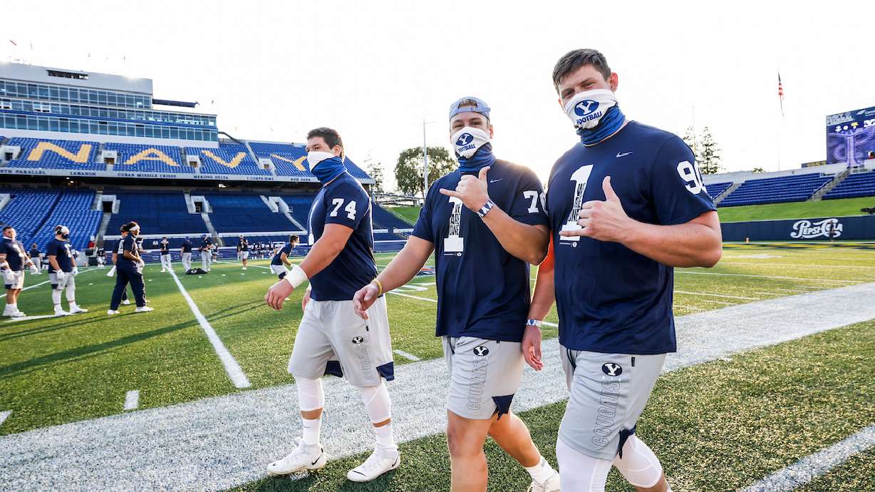 Players during pregame in Annapolis, Maryland for their game against Navy.