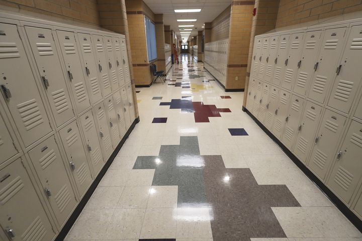 A hallway at Parkview Elementary School in Salt Lake City sits empty on the first day of school as students attend classes online on Tuesday, Sept. 8, 2020.