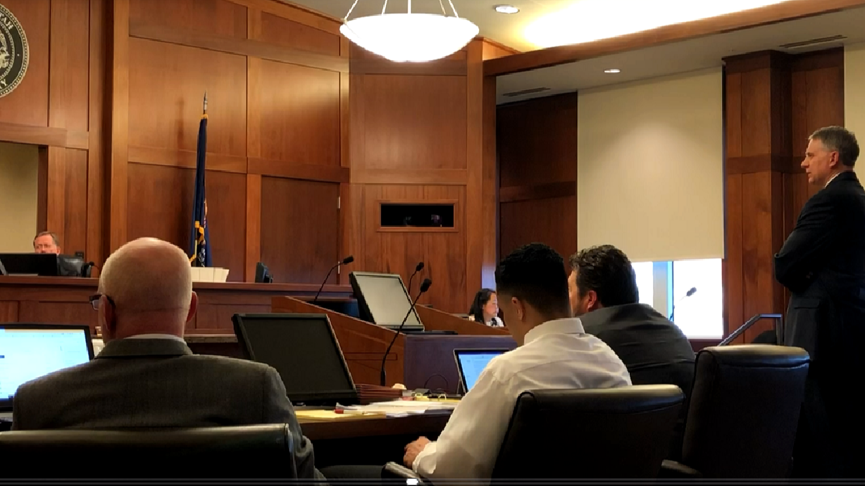 File photo of Washington County Prosecutor Jerry Jaeger examining a witness during the trial of Bronson Flynn, accused in the 2018 shooting death of Spencer Tafua outside the One and Only bar, St. George, Utah, March 2, 2020