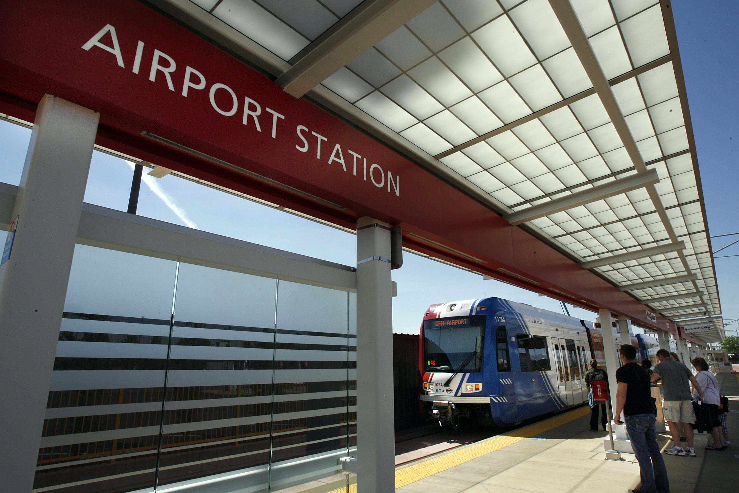 A TRAX train arrives at Salt Lake City International Airport, Monday, May 13, 2013.