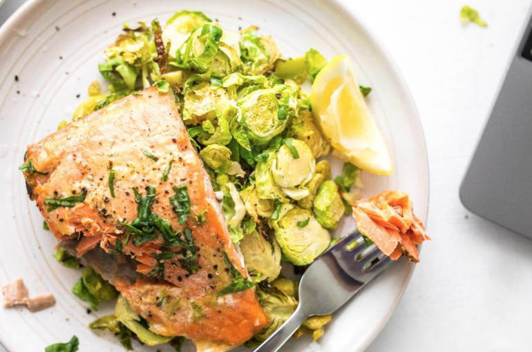 Maple Mustard Salmon with Brussels Sprouts