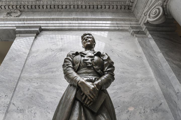 A statue of Dr. Martha Hughes Cannon stands in the Capitol after it was unveiled during a ceremony in Salt Lake City on Monday, Sept. 14, 2020. The statue will temporarily be on display in the Capitol until COVID-19 restrictions allow for a ceremony in Washington, D.C.