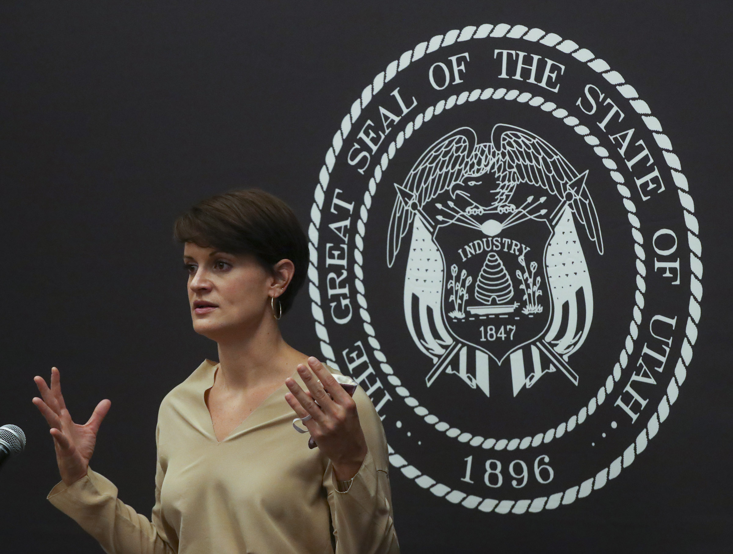 Dr. Angela Dunn, epidemiologist with the Utah Department of Health, updates the stateâs COVID-19 numbers during a briefing at the Capitol in Salt Lake City on Thursday, Sept. 17, 2020.