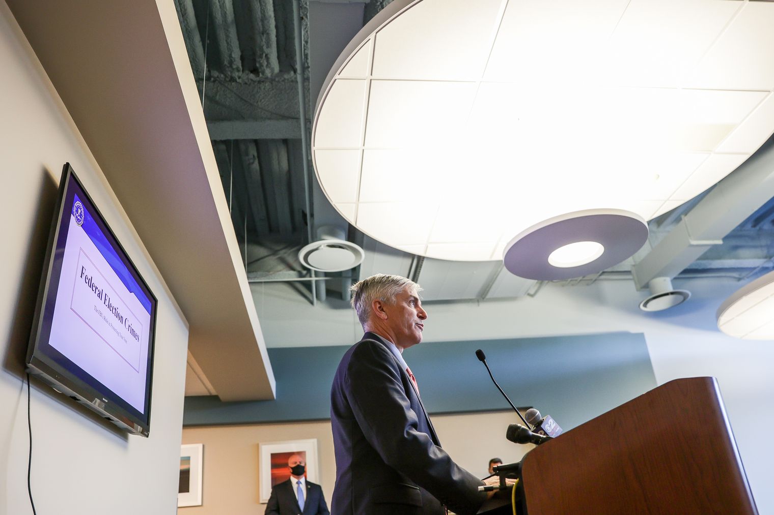 Special Agent in Charge Paul Haertel speaks at a press conference detailing’s the FBI’s role in election security at the FBI’s field office in Salt Lake City on Thursday, Sept. 17, 2020.