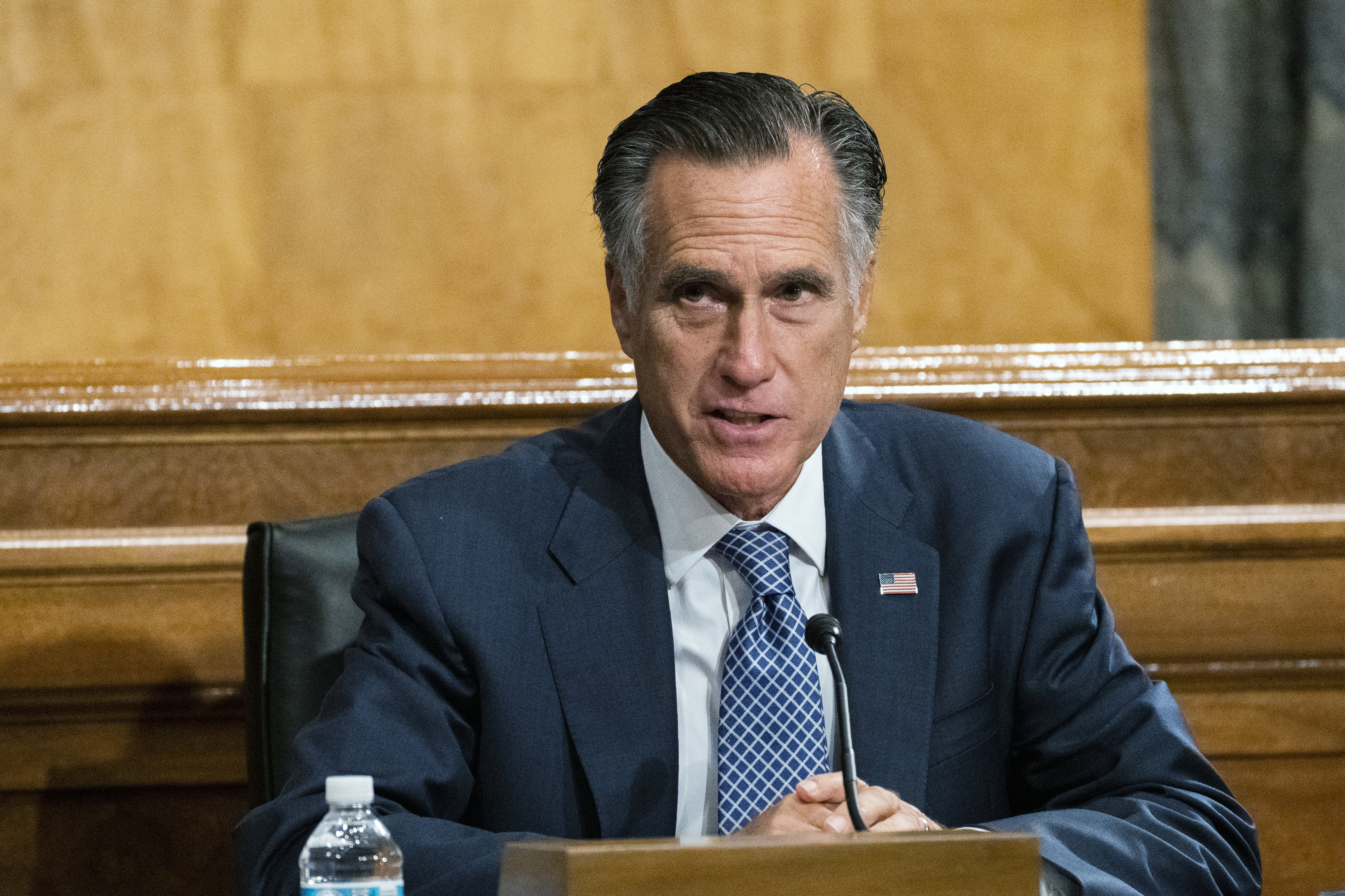 Senate Homeland Security and Governmental Affairs Committee member Sen. Mitt Romney, R-Utah, speaks during the committee's business meeting where it will consider new subpoenas in the "Crossfire Hurricane"/Burisma investigation on Capitol Hill, Wednesday, Sept. 16, 2020, in Washington.