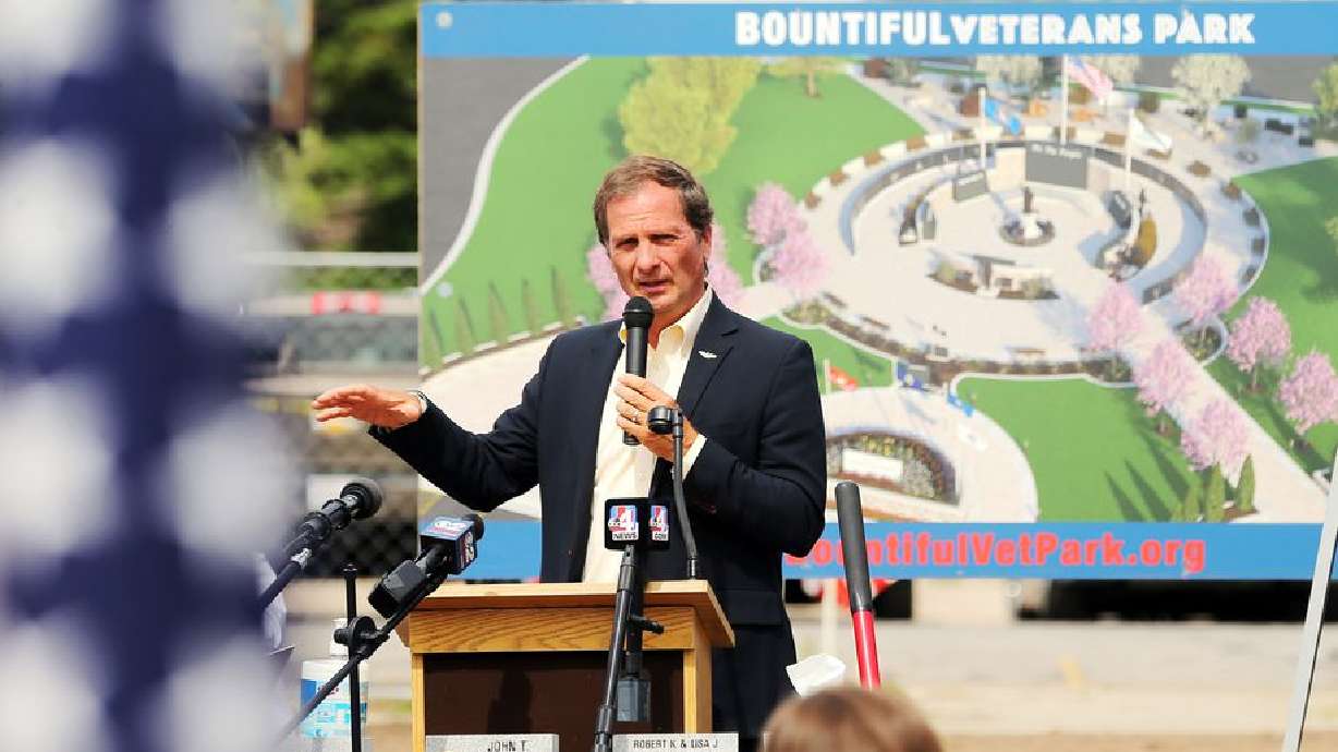 Rep. Chris Stewart, R-Utah, speaks at the groundbreaking for the Bountiful Veterans Park in Bountiful on Tuesday, May 26, 2020.