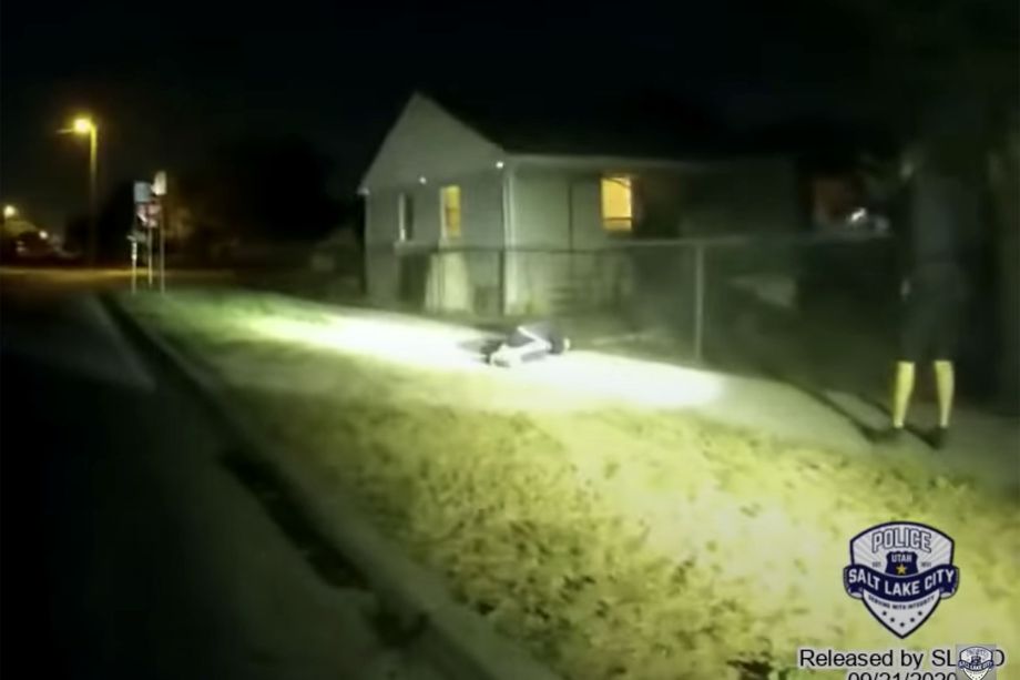 Linden Cameron, 13, seen in this police body camera video screenshot, lies on the ground after being shot by Salt Lake police officers on Sept. 4, 2020.