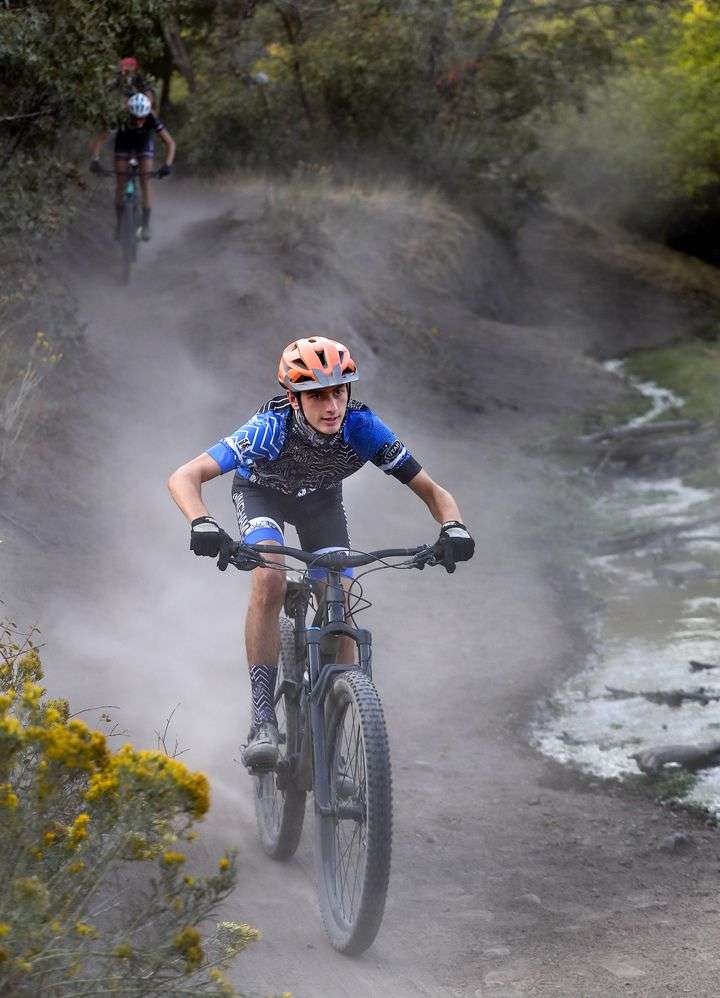 Josh Bullock, a senior on the Bingham High School mountain bike club team, rides the trail system in Yellow Fork Canyon near Herriman, with other riders from Bingham, Herriman and Mountain Ridge high schools on Tuesday, Sept. 22, 2020. A fundraising campaign by the teams raised $200,000 for Salt Lake County to improve trails in Yellow Fork and Butterfield canyons.