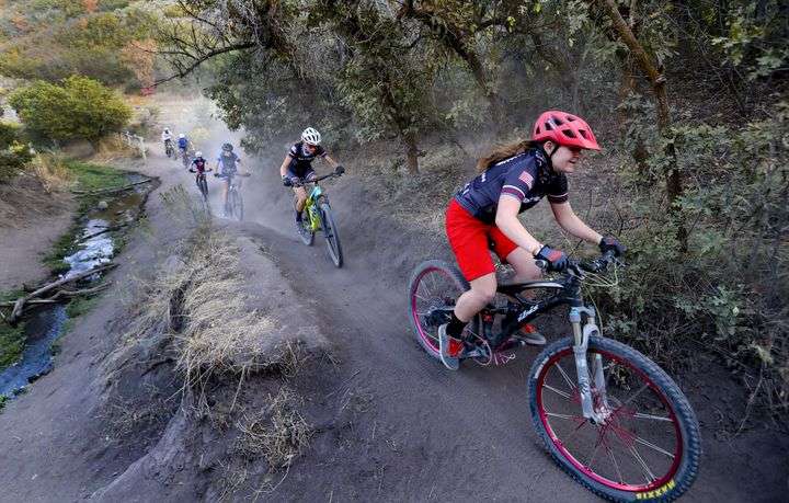 Mountain bikers from the Bingham, Herriman and Mountain Ridge high school club teams ride the trail system in Yellow Fork Canyon near Herriman on Tuesday, Sept. 22, 2020. A fundraising campaign by the teams raised $200,000 for Salt Lake County to improve trails in Yellow Fork and Butterfield canyons.