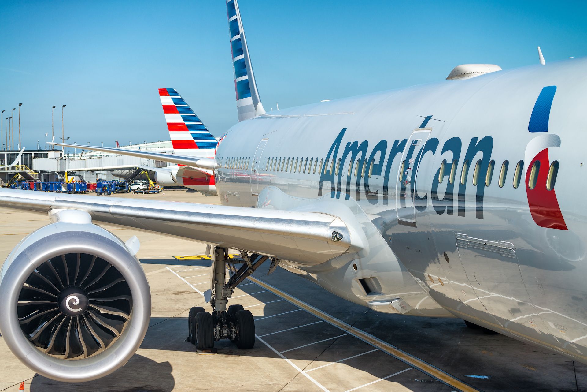 CHICAGO, IL - JULY 27, 2017: American Airlines plane on the airport. The company is based on Dallas, TX.