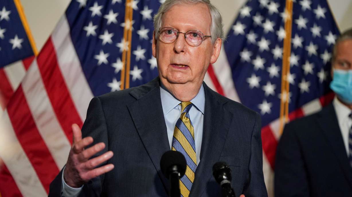 FILE PHOTO: Senate Majority Leader Mitch McConnell (R-KY) speaks to the media after the Republican policy luncheon on Capitol Hill in Washington, U.S., September 22, 2020. REUTERS/Joshua Roberts/File Photo