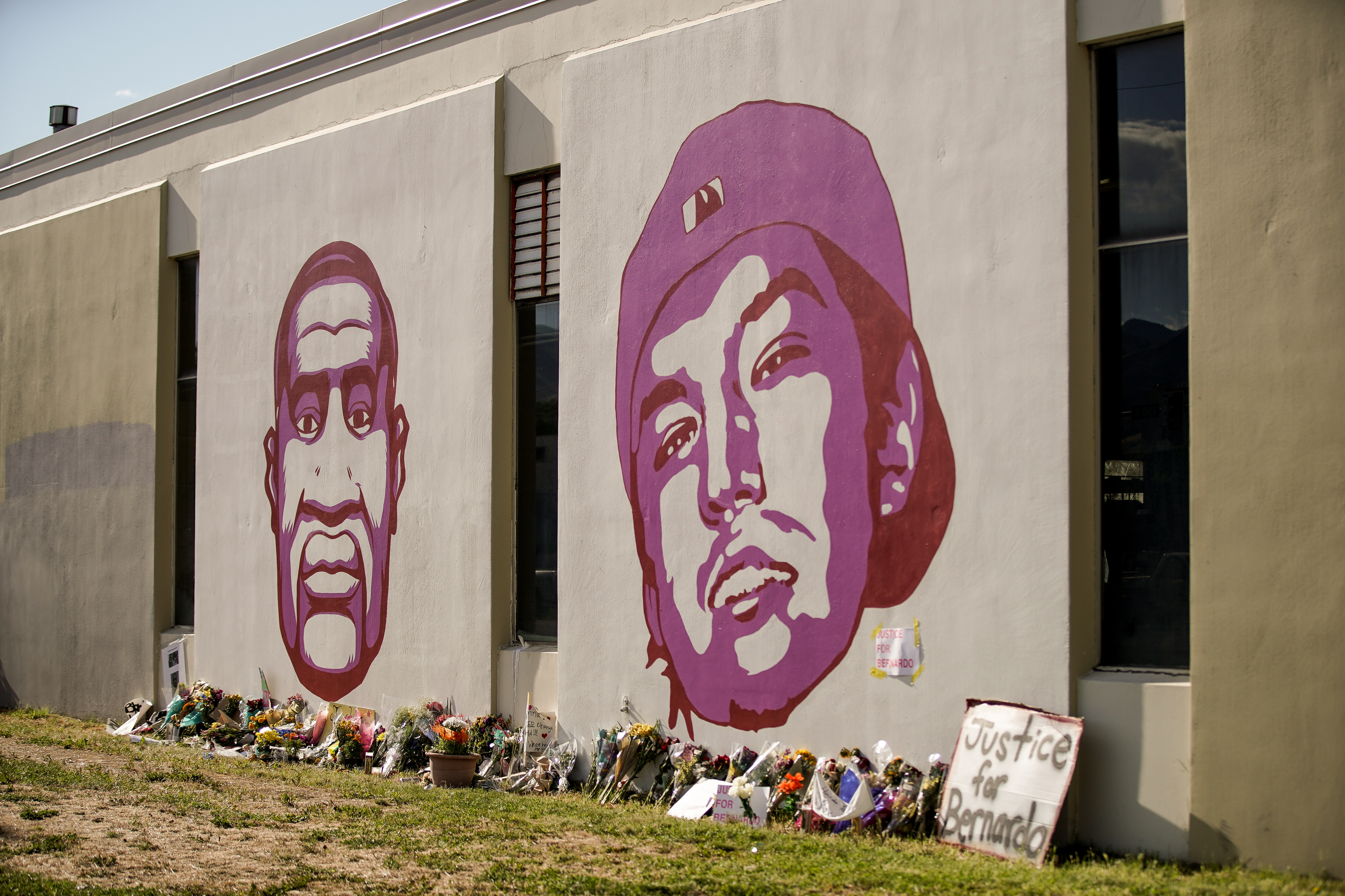 A mural depicting George Floyd and Bernardo Palacios-Carbajal is pictured at the corner of 300 West and 800 South in Salt Lake City on Thursday, June 11, 2020. The death of George Floyd under the knee of a police officer in Minneapolis has sparked weeks of international protests of systemic racism and police brutality. Palacios-Carbajal was shot and killed by Salt Lake police officers on May 23 and has become a local focal-point of local protests.