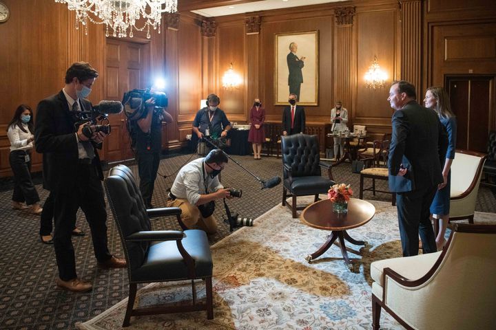 Utah Sen. Mike Lee meets with U.S. Supreme Court nominee Amy Coney Barrett at the U.S. Capitol on Tuesday, Sept. 29, 2020.