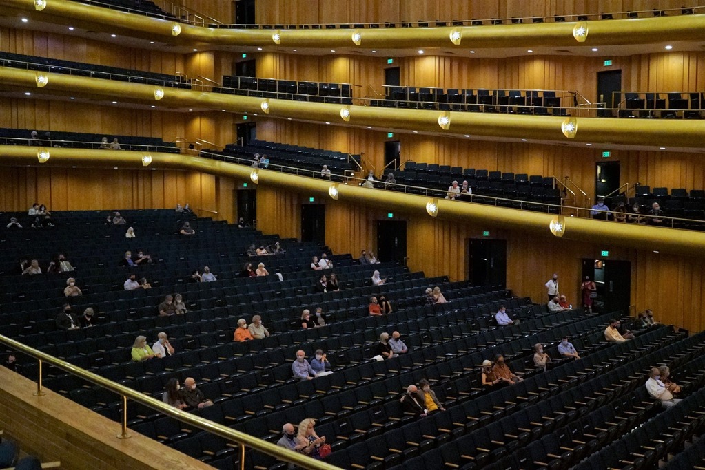 Concertgoers utilizing faces masks and social distancing attend a recent performance of the Utah Symphony at Abravanel Hall in Salt Lake City, as seen in this 2020 handout photo.