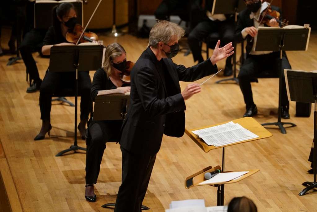 The Utah Symphony utilizes face masks and social distancing during a performance in Abravanel Hall in Salt Lake City in this 2020 handout photo.