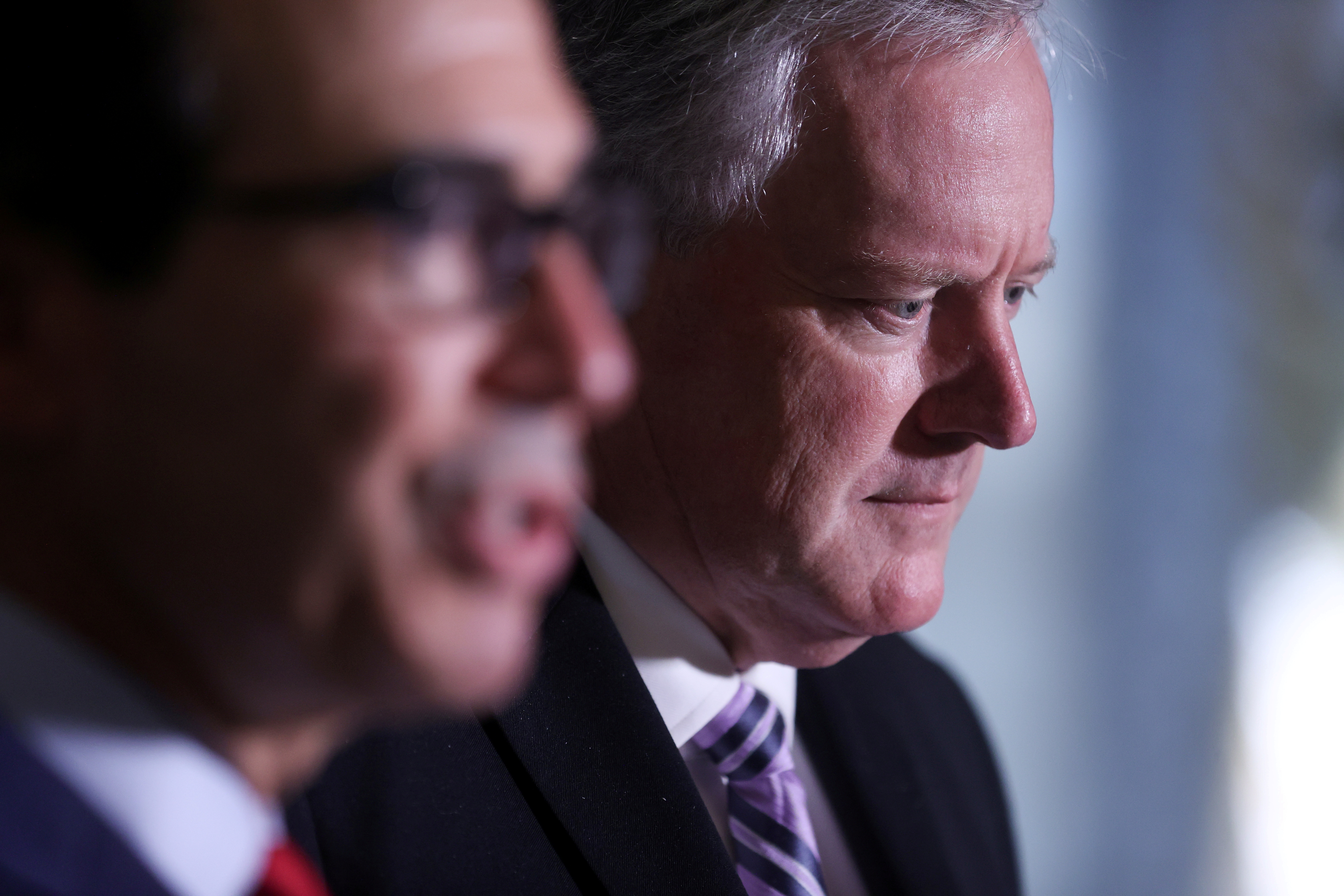 FILE PHOTO: White House Chief of Staff Mark Meadows and U.S. Treasury Secretary Steven Mnuchin speak to reporters after holding coronavirus relief negotiations with House Speaker Nancy Pelosi (D-CA) and Senate Minority Leader Chuck Schumer (D-NY) at the U.S. Capitol in Washington, U.S. August 7, 2020.