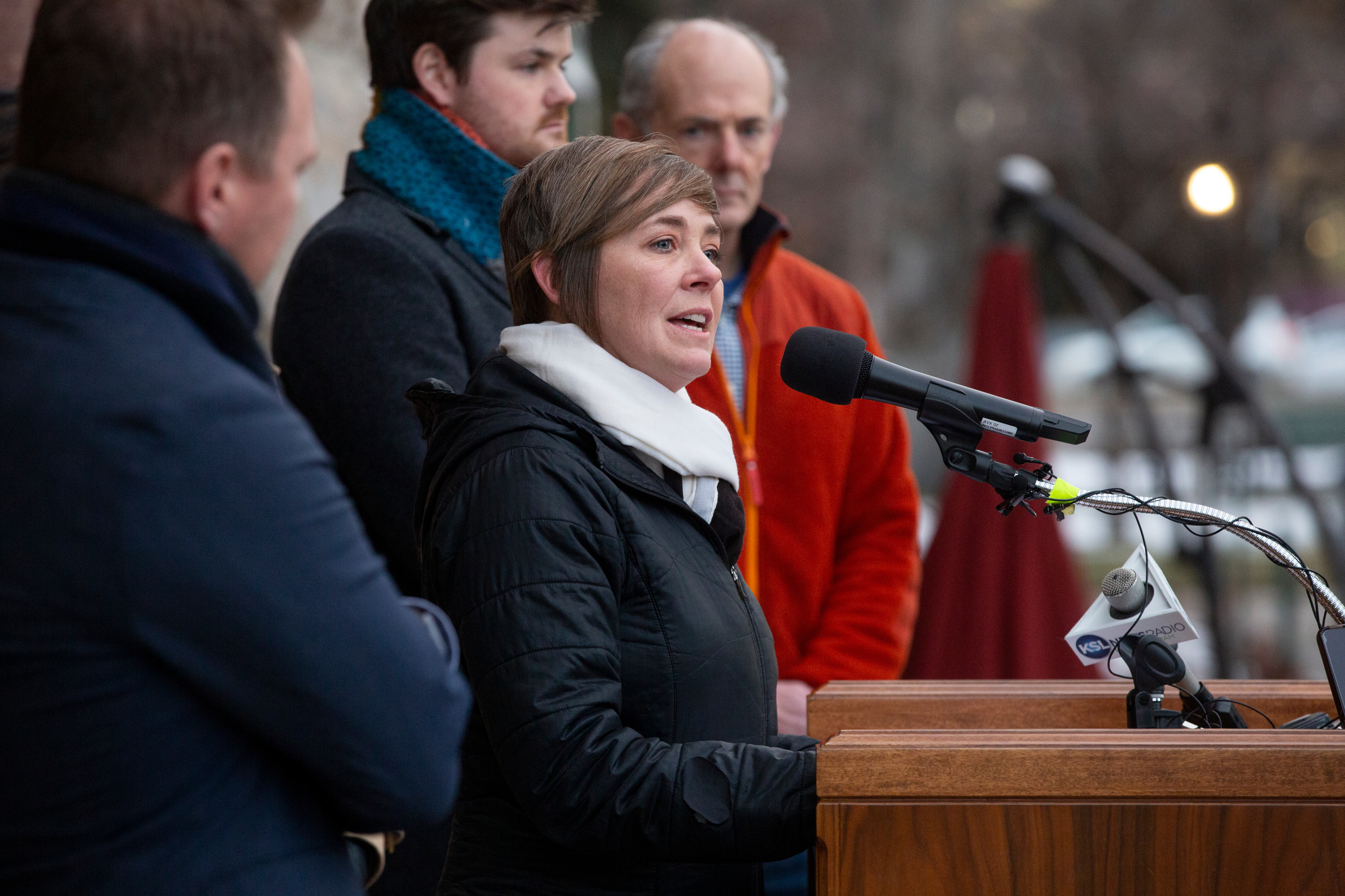 Salt Lake City Council member Amy Fowler discusses the opening of a new temporary, emergency overnight shelter for people experiencing homelessness during a press conference at the Salt Lake City-County building in Salt Lake City on Thursday, Jan. 16, 2020.