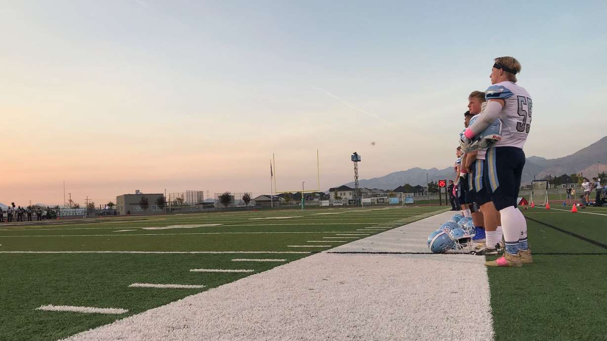 Provo hosts Salem Hills in a high school football game played in front of an empty stadium during to coronavirus restrictions, Thursday, Oct. 1, 2020 in Provo, Utah.
