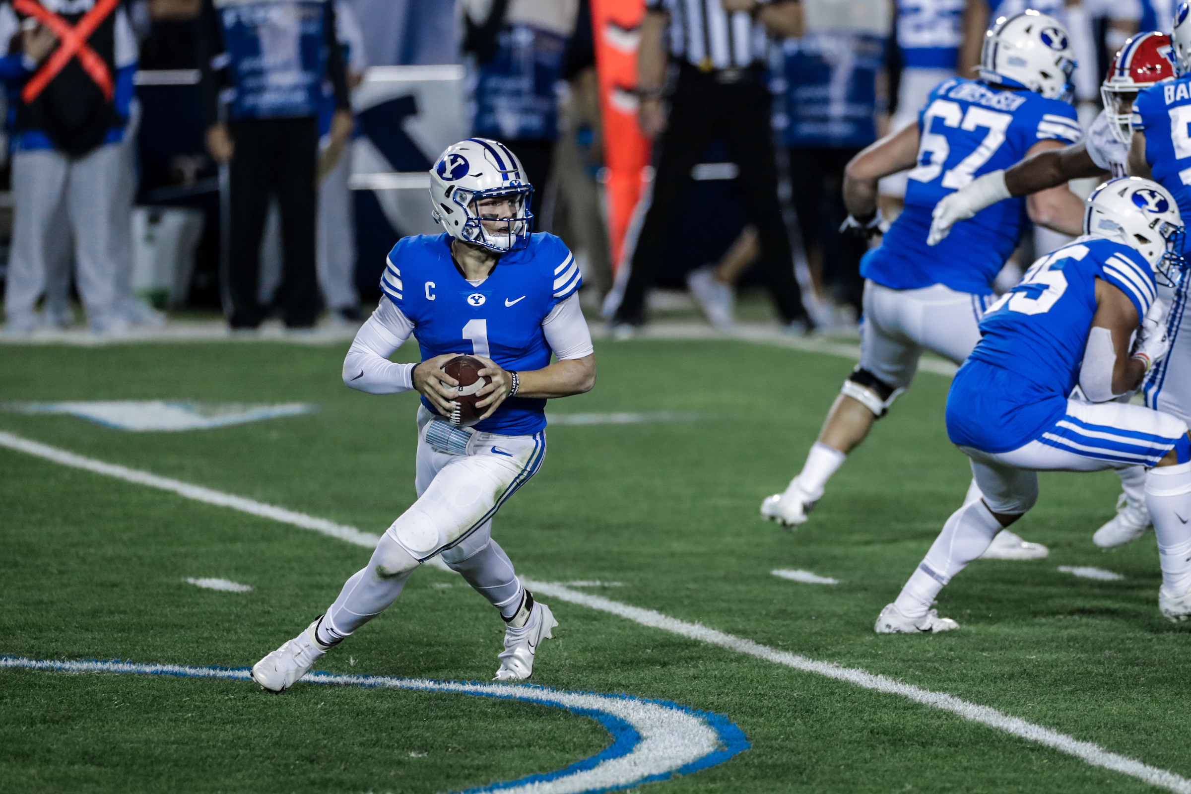 BYU's Zach Wilson drops back to pass, Friday, Oct. 2, 2020 against Louisiana Tech in Provo.