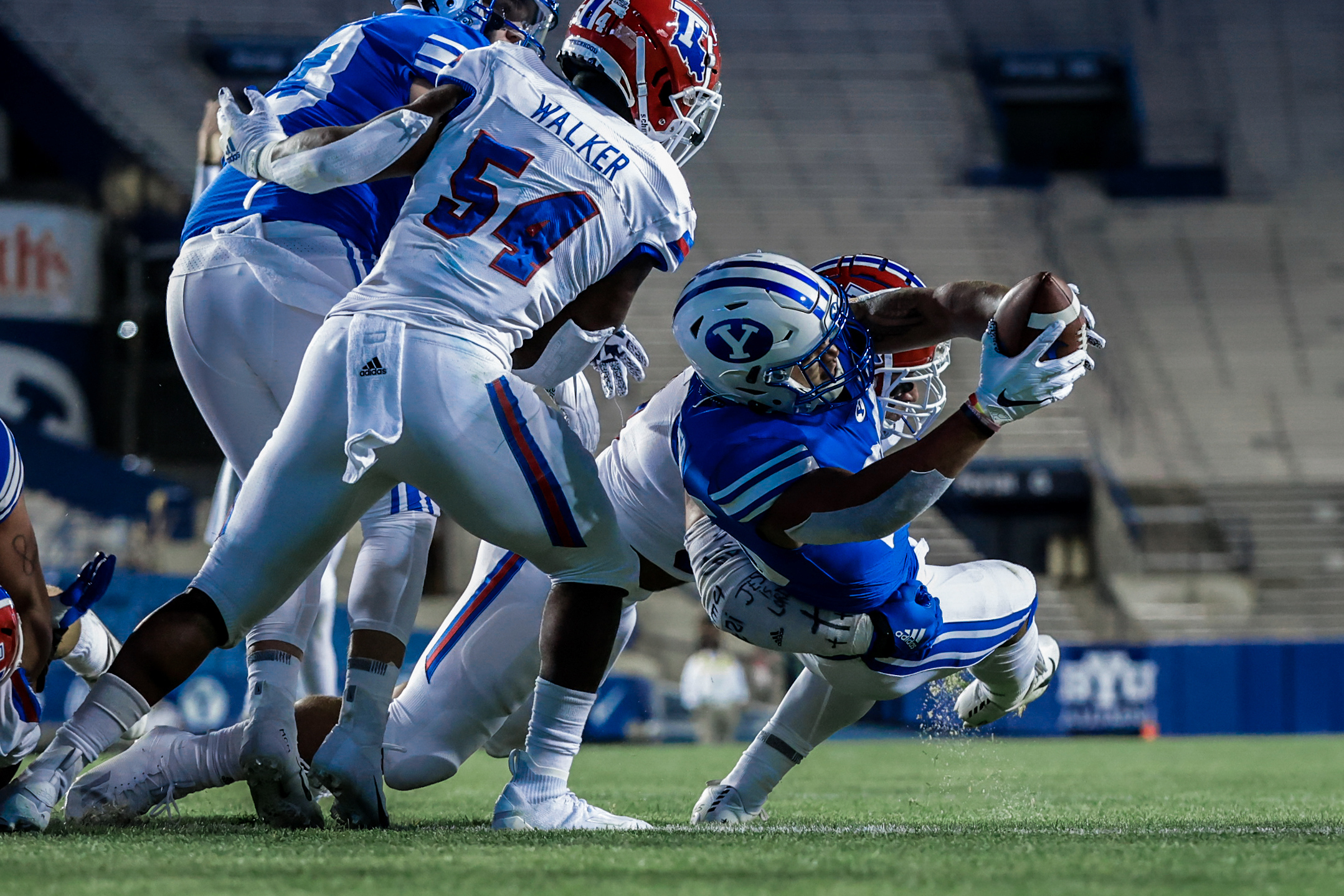 BYU's Tyler Allgeier runs for a touchdown against Louisiana Tech, Friday, Oct. 2, 2020 in Provo, Utah.