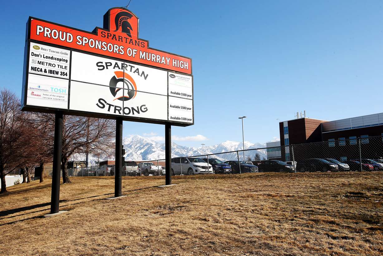 The sign in front of Murray High School, 5440 S. State, is prominent in this image from Feb. 19, 2020.