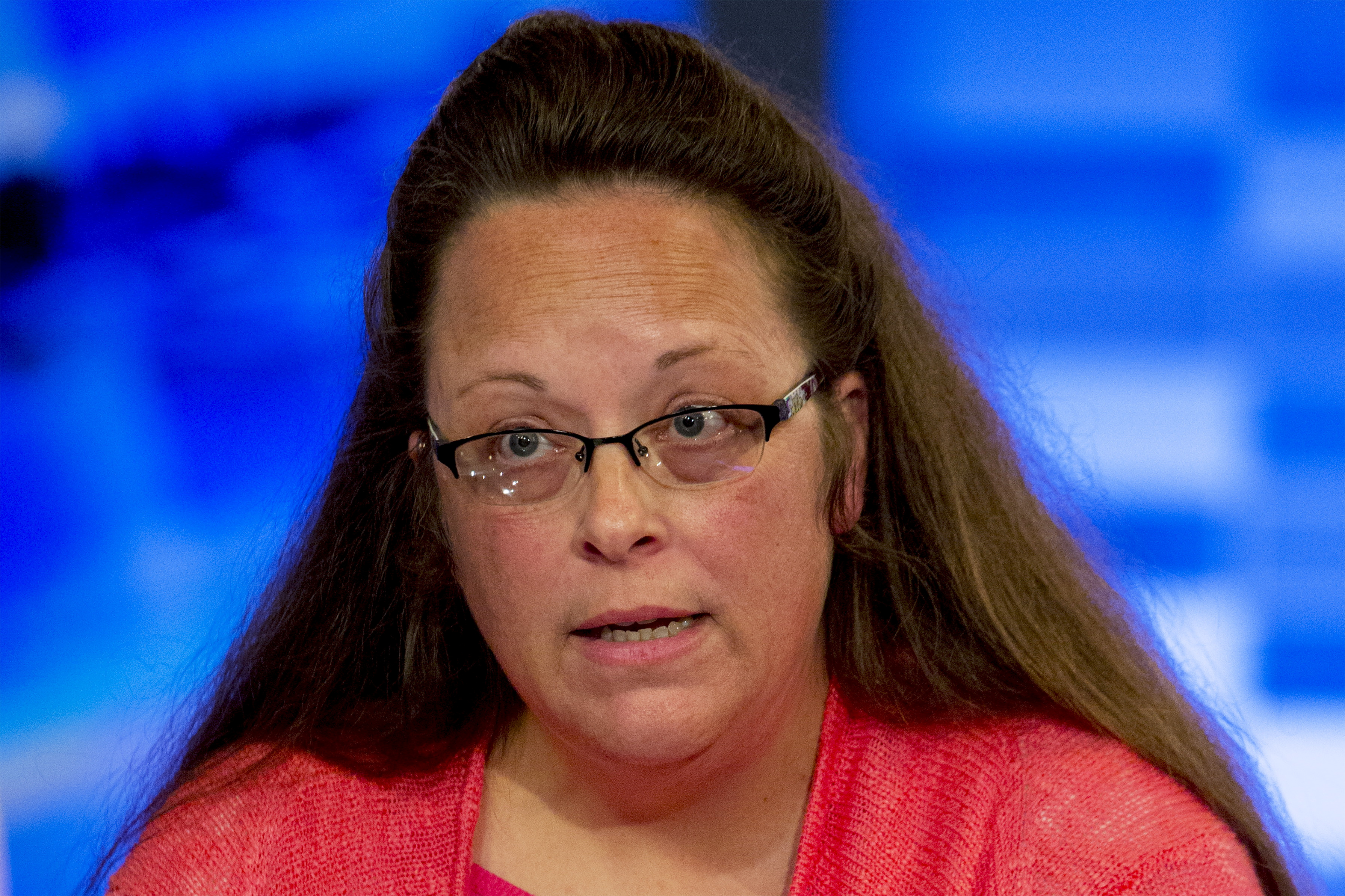 FILE PHOTO: Kentucky county clerk Kim Davis speaks during an interview on Fox News Channel's 'The Kelly File' in New York September 23, 2015. REUTERS/Brendan McDermid