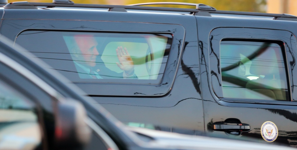 Vice President Mike Pence waves to supporters as he arrives in Salt Lake City on Monday, Oct. 5, 2020.