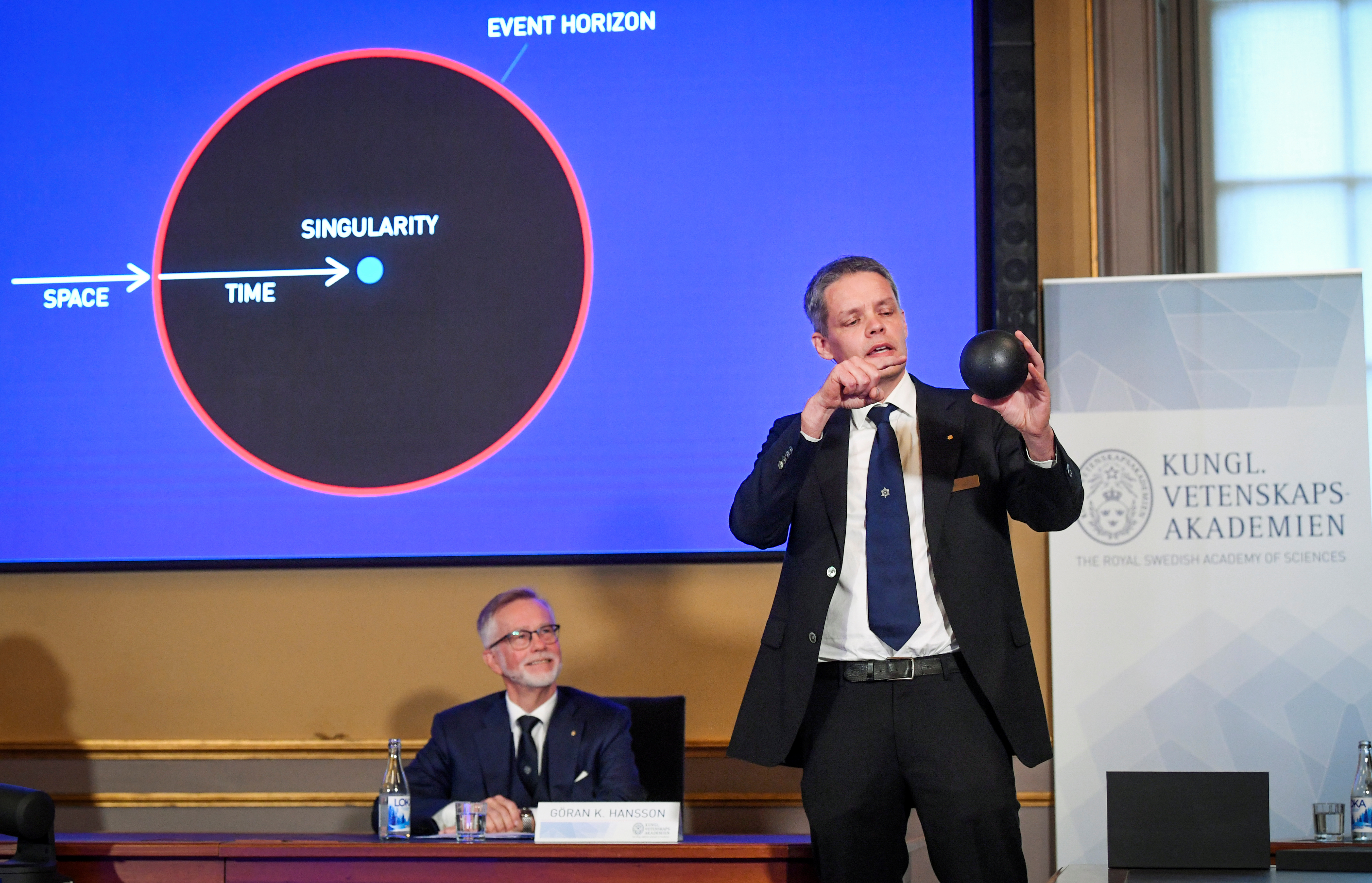 Ulf Danielsson, member of the Royal Swedish Academy of Sciences, speaks during an announcement of the winners of the 2020 Nobel Prize in Physics during a news conference at the Royal Swedish Academy of Sciences, in Stockholm, Sweden October 6, 2020.