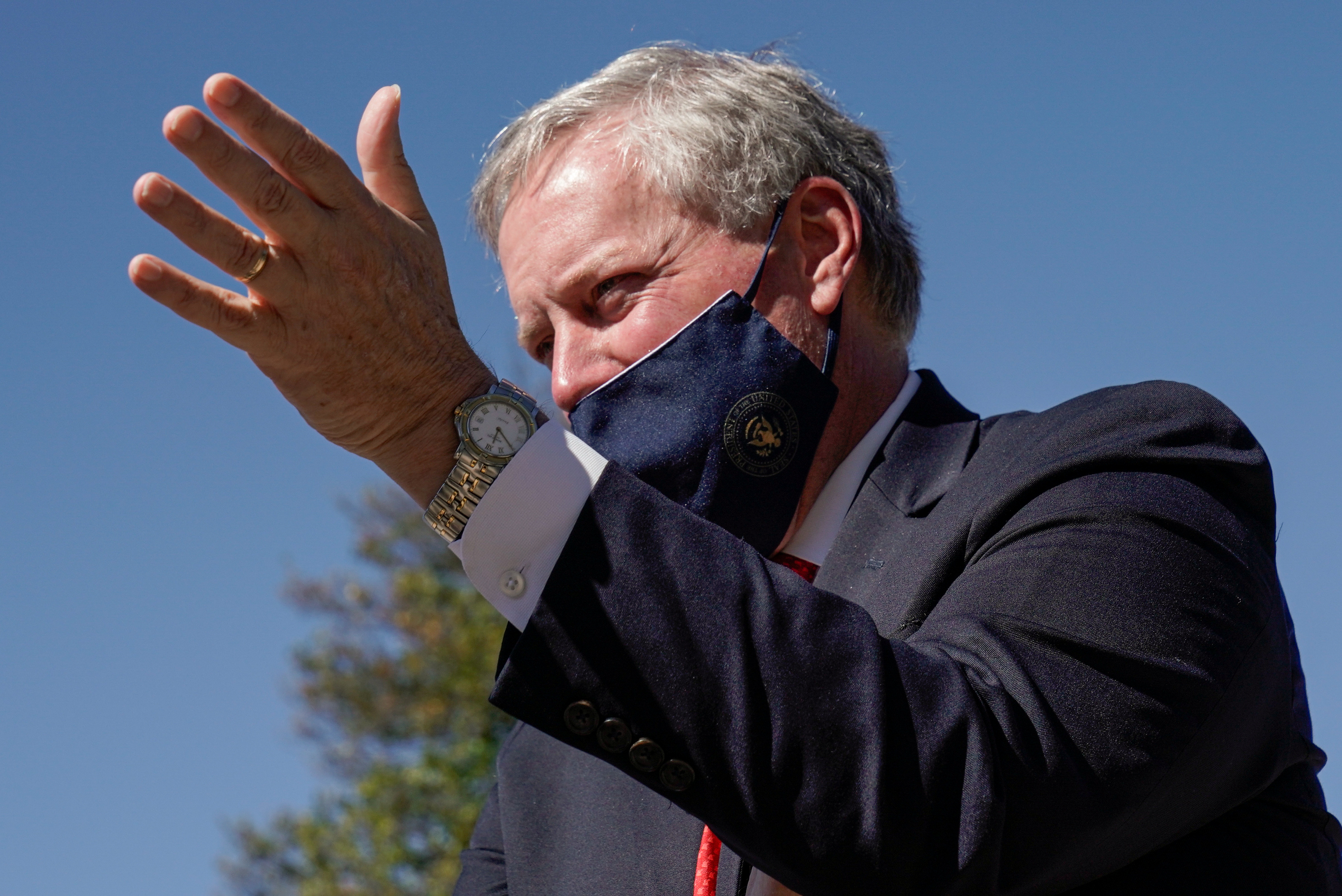FILE PHOTO: White House Chief of Staff Mark Meadows speaks to reporters about U.S. President Donald Trump's health after the president was hospitalized for coronavirus disease (COVID-19) treatment, at Walter Reed National Military Medical Center in Bethesda, Maryland, U.S., October 3, 2020. REUTERS/Ken Cedeno