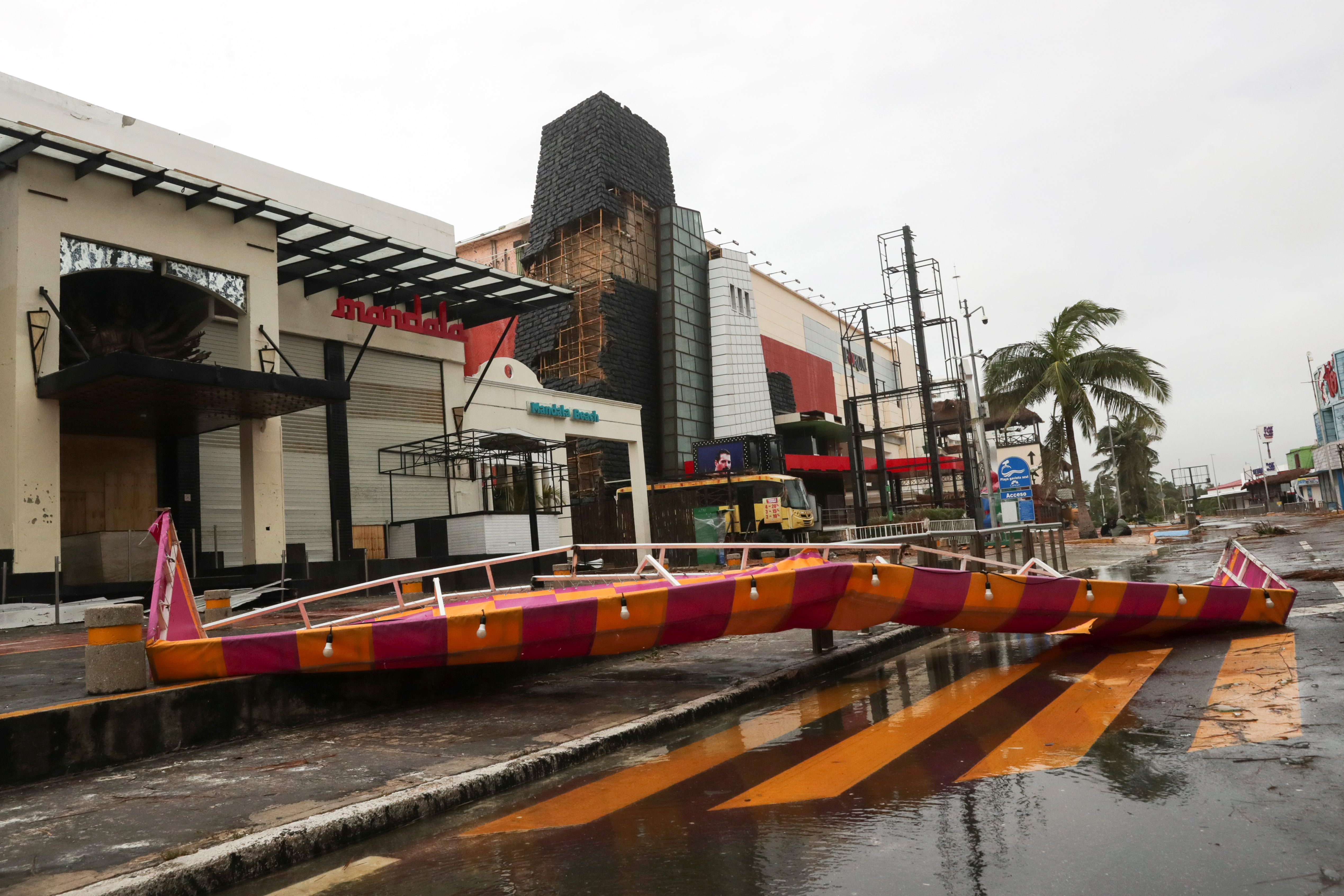 A damaged plaza is seen after Hurricane Delta hit, in Cancun, in the state of Quintana Roo, Mexico Oct. 7, 2020. REUTERS/Henry Romero