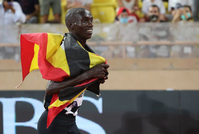 FILE PHOTO: Athletics - Diamond League - Monaco - Stade Louis II, Monaco - August 14, 2020.   Uganda's Joshua Cheptegei celebrates after winning the men's 5000m Pool via REUTERS/Valery Hache