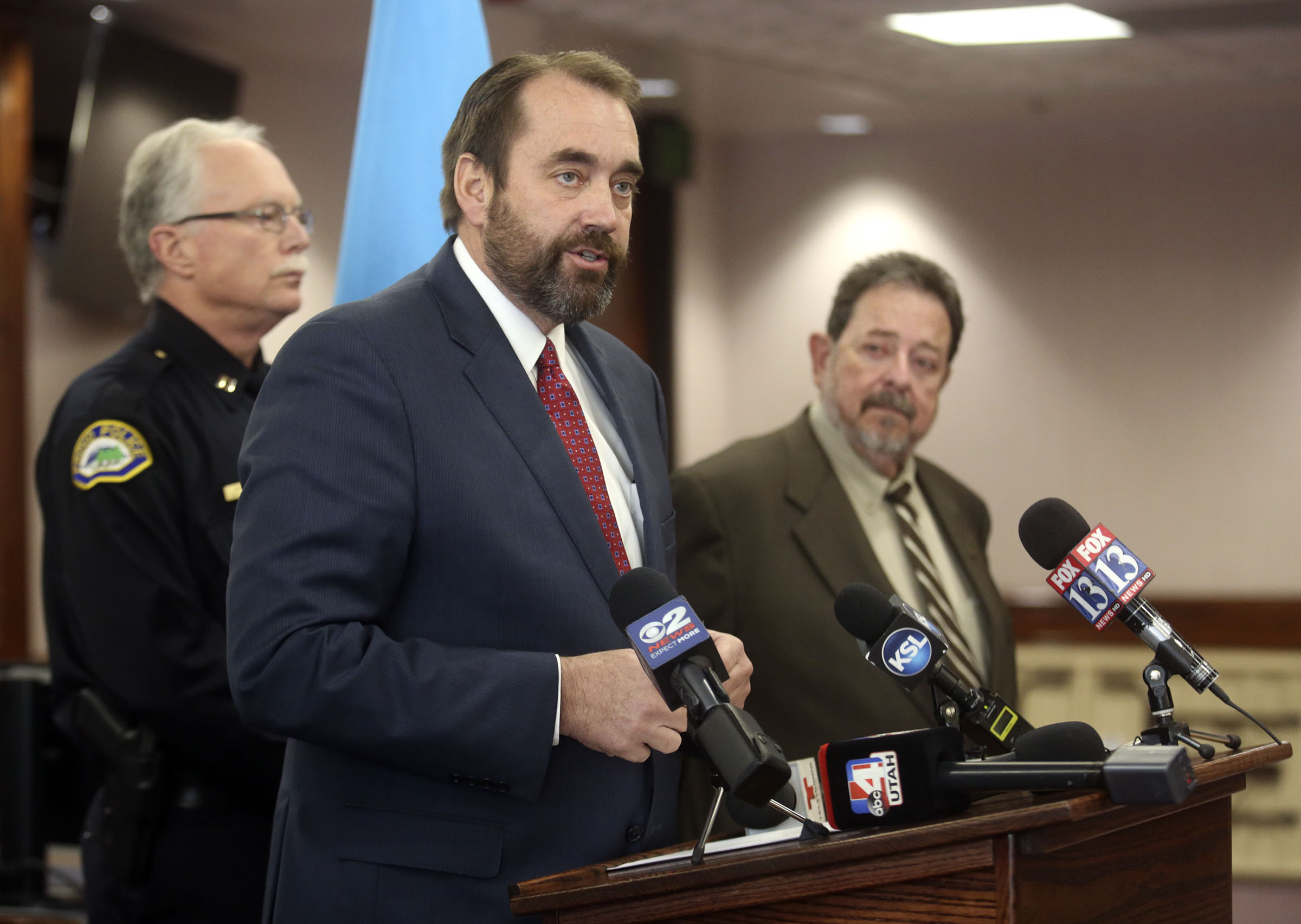 Utah County Attorney David Leavitt speaks during a press conference at the Utah County Commission Chambers in Provo on Jan. 23, 2019. Leavitt announced Tuesday that he has COVID-19 for a second time, and has quarantined himself in the Netherlands where he was visiting.
