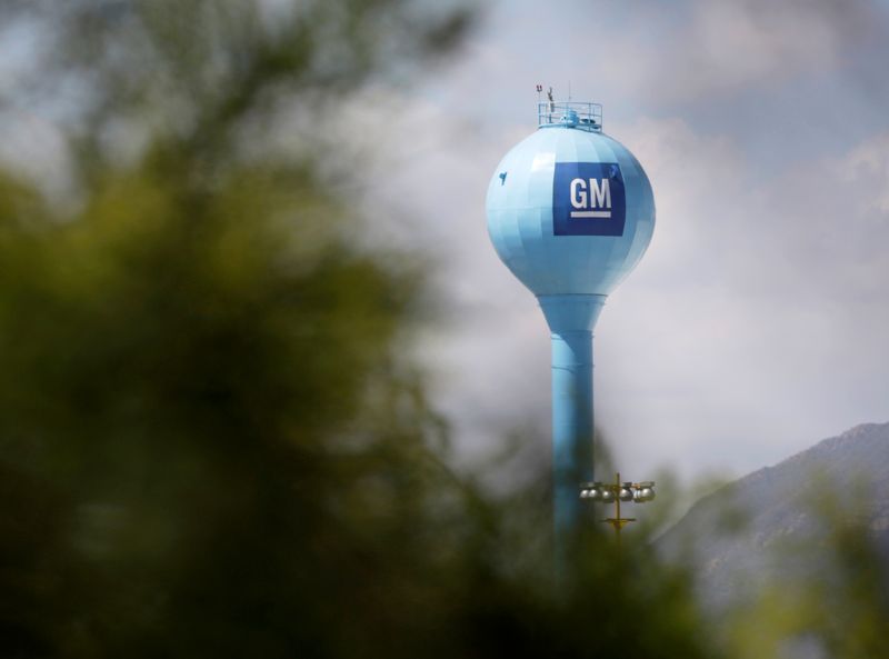 FILE PHOTO: The GM logo is pictured at the General Motors Assembly Plant in Ramos Arizpe, state of Coahuila, Mexico, Oct. 7, 2019. REUTERS/Daniel Becerril/File Photo