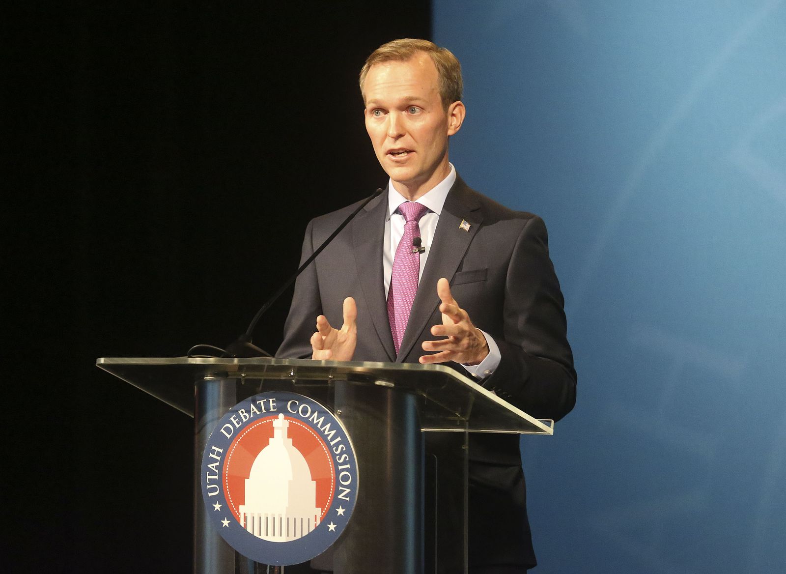 Rep. Ben McAdams, D-Utah, participates in the 4th Congressional District debate with his Republican challenger Burgess Owens, not pictured, at the Triad Center in Salt Lake City on Monday, Oct. 12, 2020.